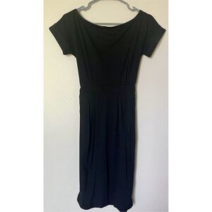 Women's Black Cap Sleeve Midi Dress with Belt Size S Casual